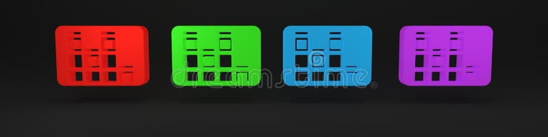 Icona colorata dell'equalizzatore musicale isolata in fondo nero. onda sonora. console di tecnologia equalizzatore digitale audio illustrazione vettoriale