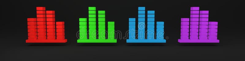 Icona colorata dell'equalizzatore musicale isolata in fondo nero. onda sonora. console di tecnologia equalizzatore digitale audio illustrazione di stock