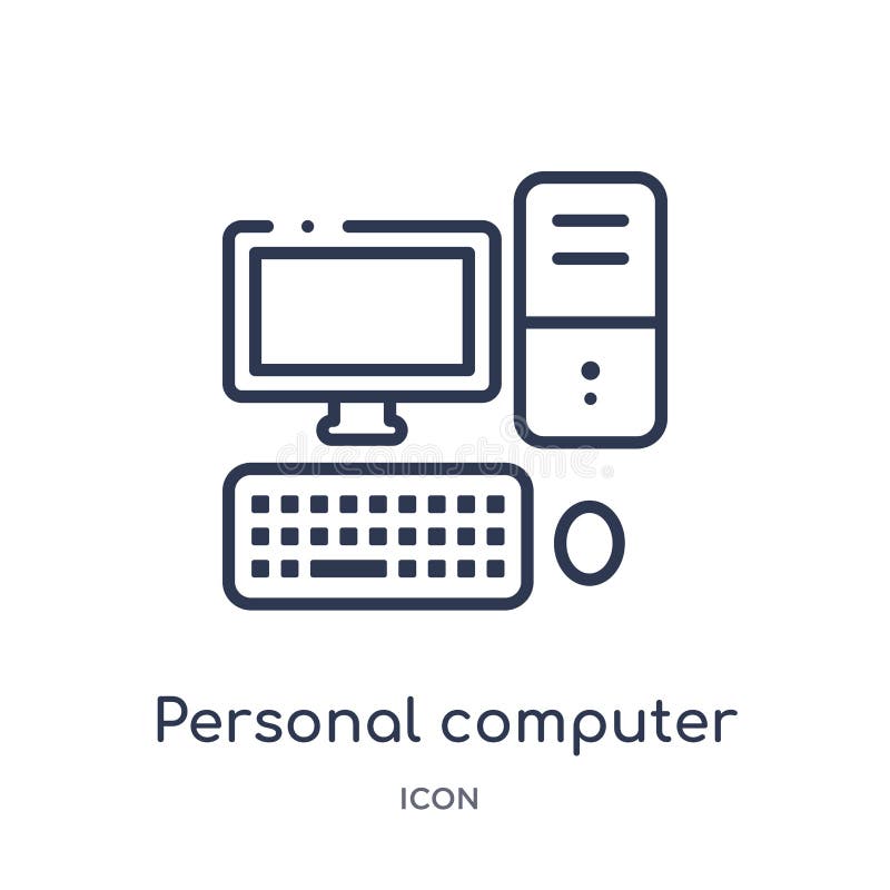 Icona con computer personale lineare dalla raccolta del profilo degli apparecchi elettronici Linea sottile vettore con computer p illustrazione di stock Icona con computer personale lineare dalla raccolta del profilo degli apparecchi elettronici Linea sottile vettore con computer p illustrazione di stock