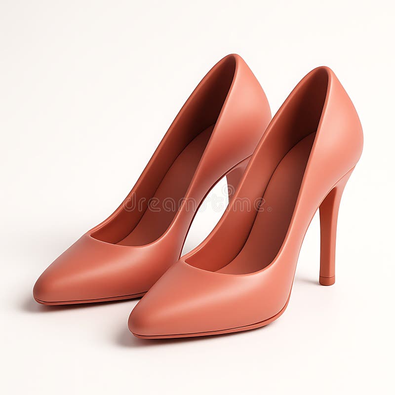 Icona 3D di coppia di scarpe con tallone alto colorate di salmone isolate su fondo bianco royalty illustrazione gratis