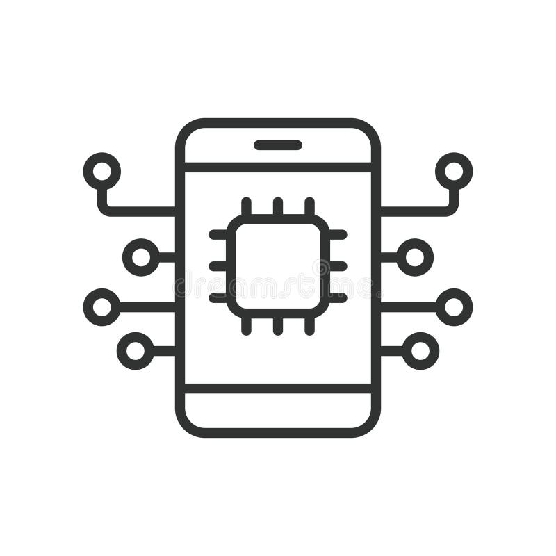 Icona del chip del processore del telefono nella progettazione della linea. hardware a circuito mobile per la tecnologia del proce royalty illustrazione gratis