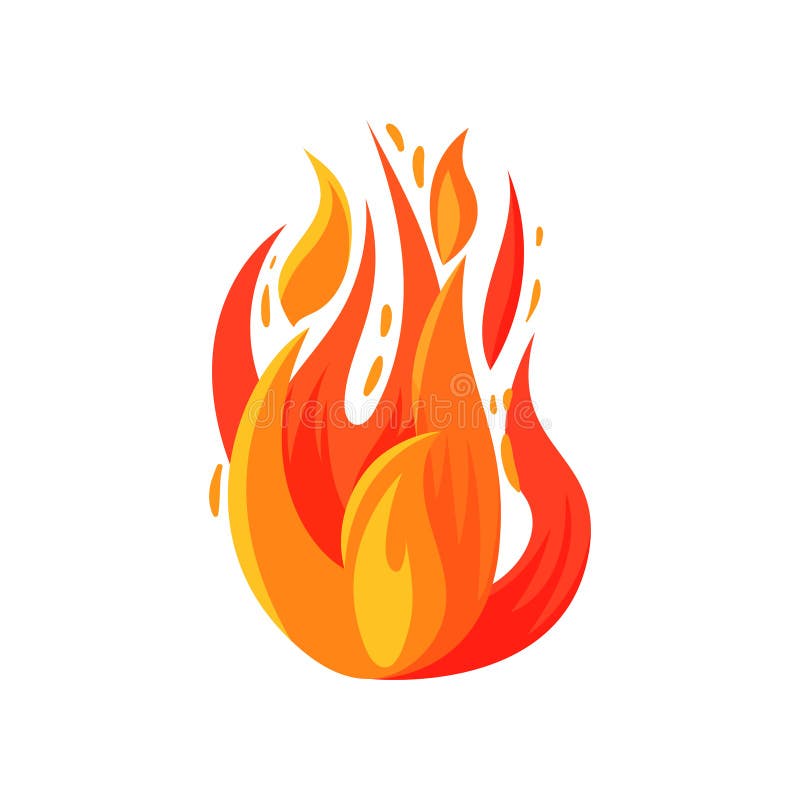 Icona del fumetto di fuoco brillantemente ardente Fuoco di accampamento bruciante Fiamma rosso-arancio luminosa Vettore piano per illustrazione di stock