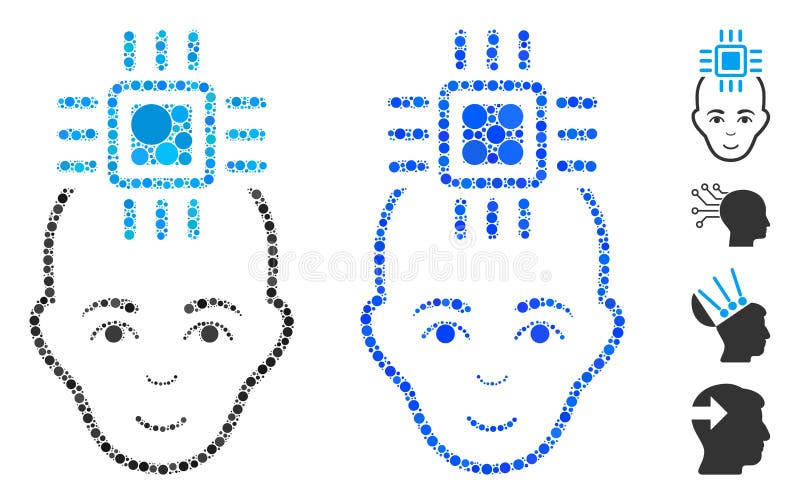 Icona del mosaico dell'interfaccia neurale del computer nei punti del cerchio royalty illustrazione gratis