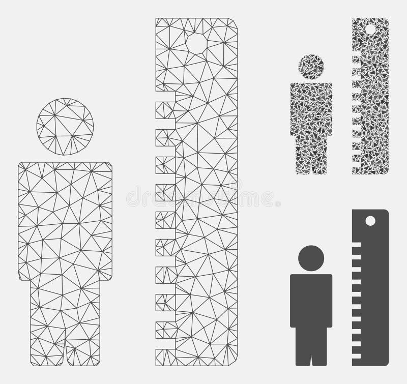 Icona del mosaico del modello e del triangolo della maglia di vettore di altezza dell'uomo 2D illustrazione vettoriale Icona del mosaico del modello e del triangolo della maglia di vettore di altezza dell'uomo 2D illustrazione vettoriale