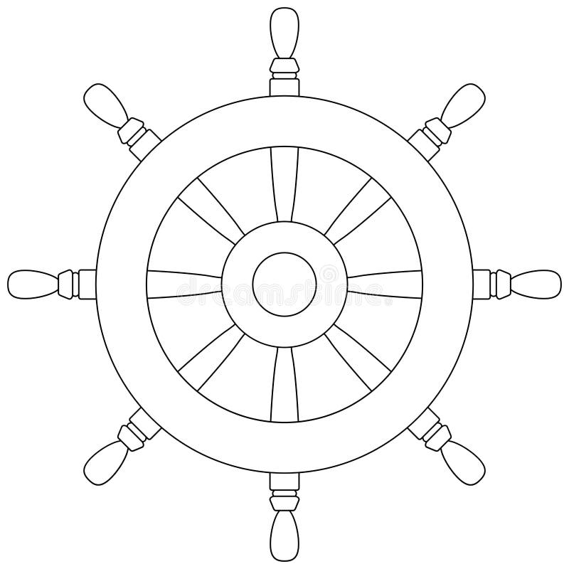 icona del profilo del timone Pagina del libro da colorare della ruota motrice della barca illustrazione vettoriale icona del profilo del timone Pagina del libro da colorare della ruota motrice della barca illustrazione vettoriale