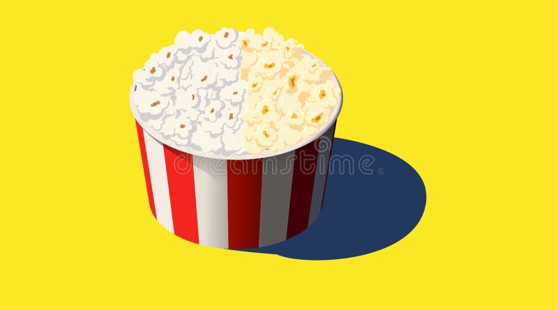 Icona del secchio di carta per popcorn delizioso. contenitore per alimenti a strisce bianche e rosse. illustrazione isometrica vet illustrazione vettoriale