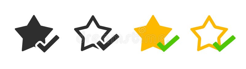 Icona del segno di spunta per la recensione della stella aggiunta alla traccia della linea superiore preferita tratto sottile segn illustrazione di stock