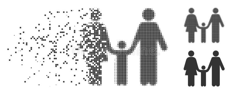 Icona del semitono del pixel dissipata bambino della famiglia illustrazione vettoriale Icona del semitono del pixel dissipata bambino della famiglia illustrazione vettoriale