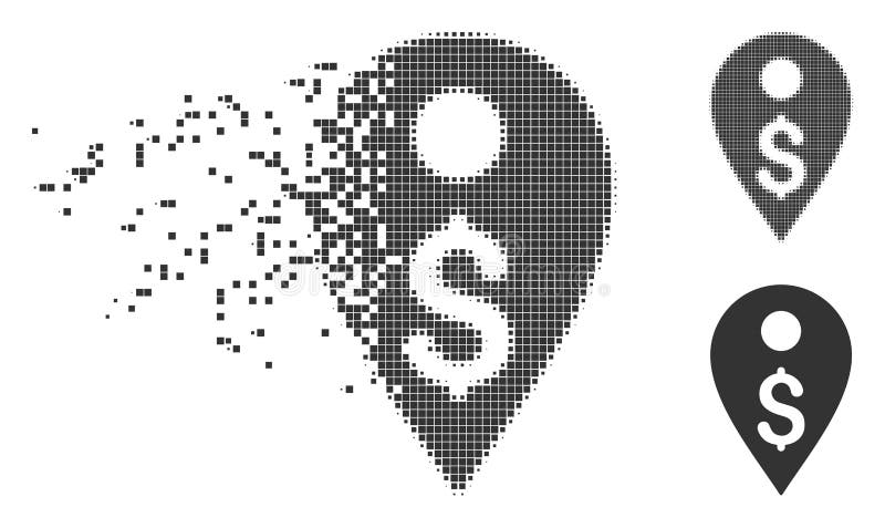 Icona del semitono del pixel dissolta indicatore della mappa del dollaro illustrazione di stock
