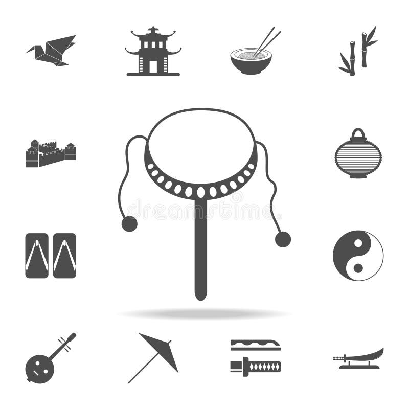 Icona del tamburo del giocattolo Insieme delle icone cinesi della cultura Progettazione grafica di qualità premio delle icone di illustrazione vettoriale Icona del tamburo del giocattolo Insieme delle icone cinesi della cultura Progettazione grafica di qualità premio delle icone di illustrazione vettoriale