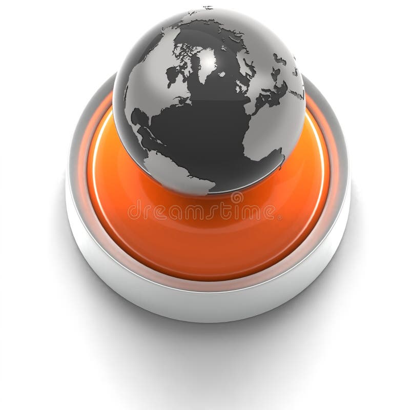 3D rendered illustration of button icon with Globe symbol. 3D rendered illustration of button icon with Globe symbol