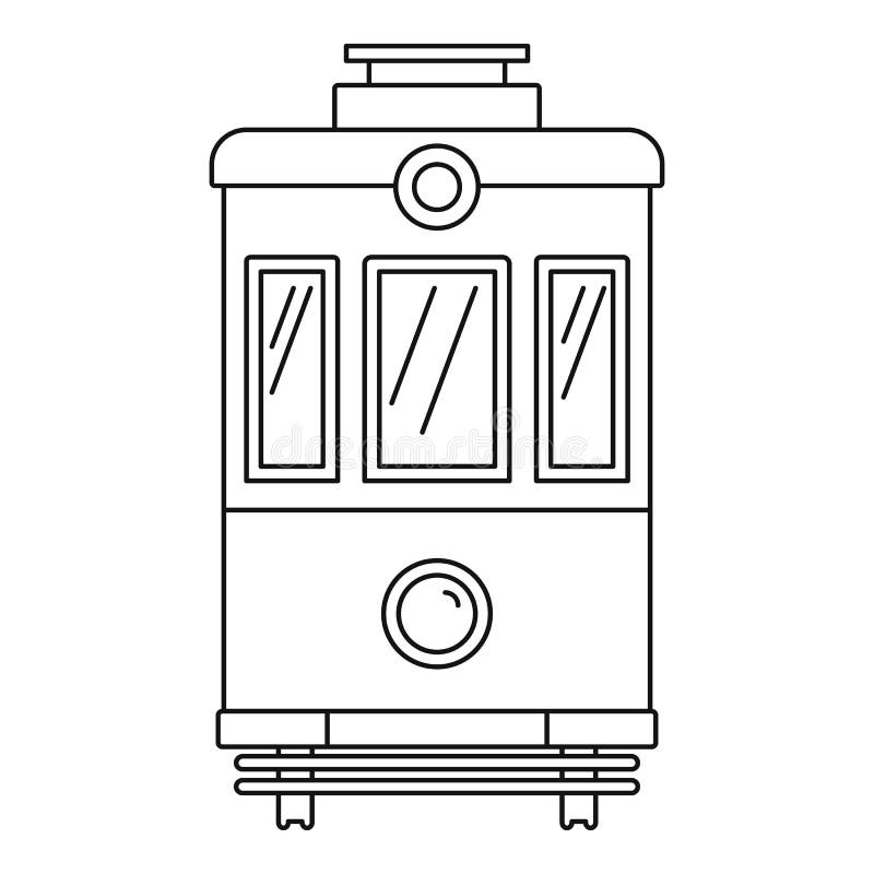 Icona del tram di vista frontale, stile del profilo illustrazione vettoriale Icona del tram di vista frontale, stile del profilo illustrazione vettoriale