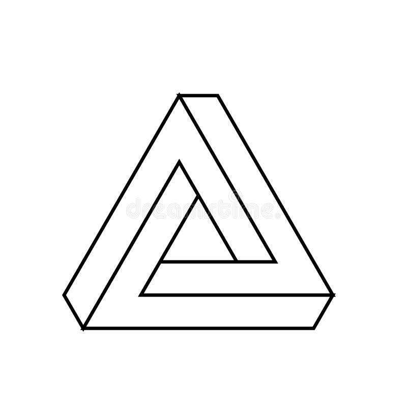 Icona del triangolo di Penrose Illusione ottica dell'oggetto geometrico 3D Illustrazione nera di vettore del profilo