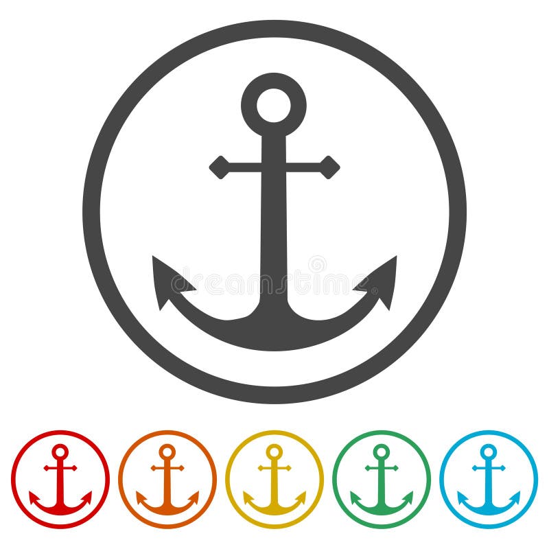 Icona dell'ancora di vettore, icona piana dell'ancora della nave o dell'ancora della barca, 6 colori inclusi royalty illustrazione gratis