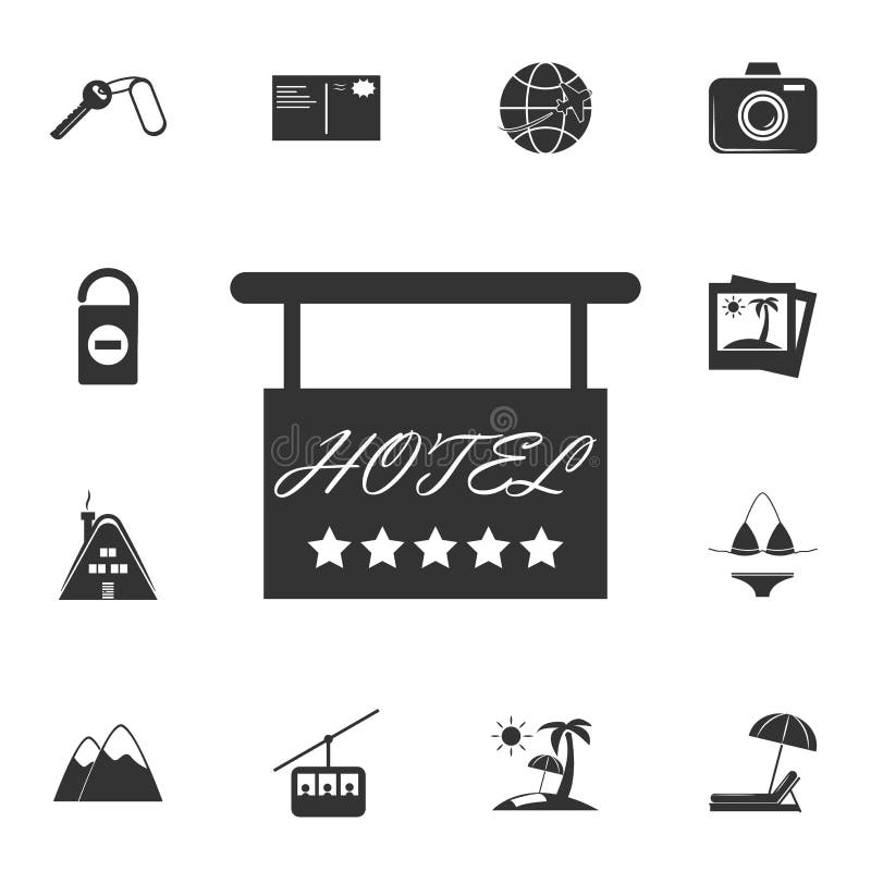 Icona dell'insegna dell'hotel Insieme dettagliato delle icone di viaggio Progettazione grafica premio Una delle icone della racco illustrazione vettoriale Icona dell'insegna dell'hotel Insieme dettagliato delle icone di viaggio Progettazione grafica premio Una delle icone della racco illustrazione vettoriale