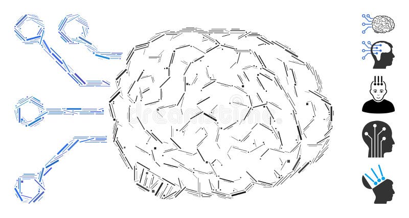 Icona dell'interfaccia del computer del cervello del collare di linea illustrazione di stock