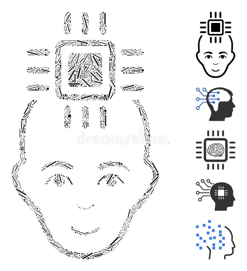 Icona dell'interfaccia neurale del computer per il collage di trattini royalty illustrazione gratis