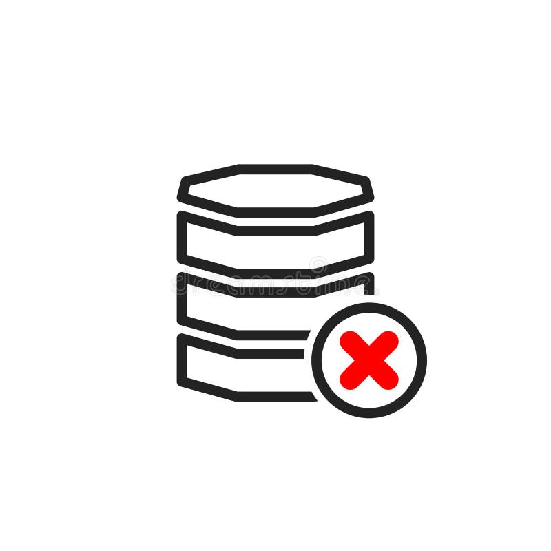 Icona della base di dati con il segno dell'annullamento L'icona della base di dati e la fine, cancellazione, rimuovono il simbolo illustrazione di stock