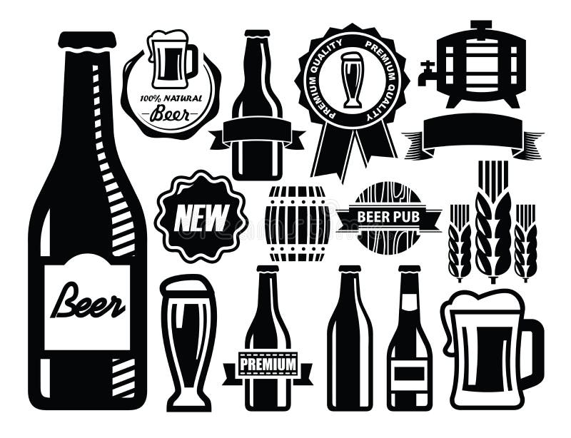 Vector black beer icon set on white. Vector black beer icon set on white