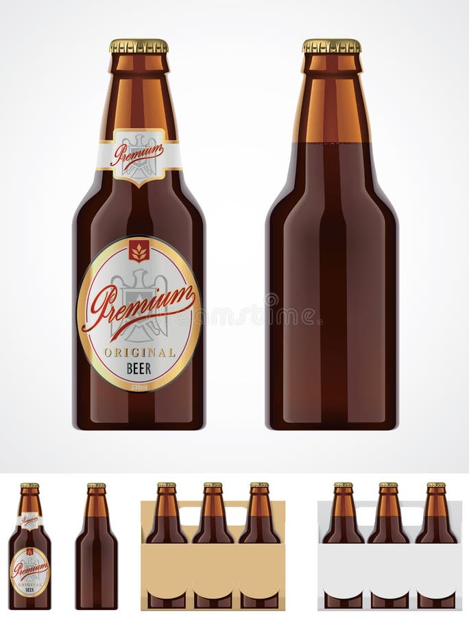 Detailed brown glass beer bottle. Can be used as template for labels. Detailed brown glass beer bottle. Can be used as template for labels