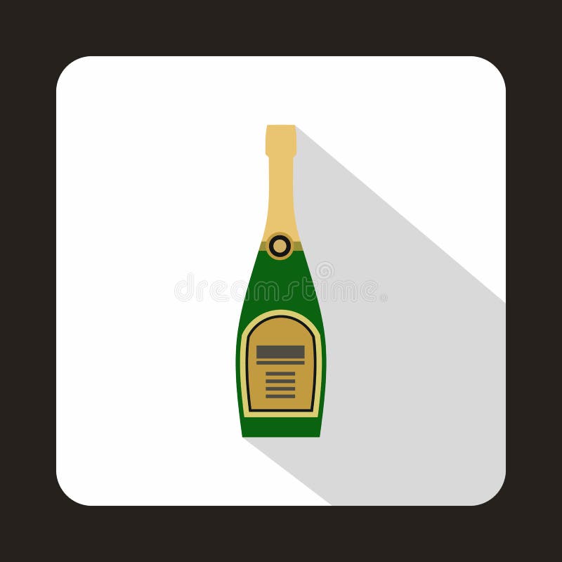 Icona della bottiglia di Champagne, stile piano illustrazione di stock Icona della bottiglia di Champagne, stile piano illustrazione di stock
