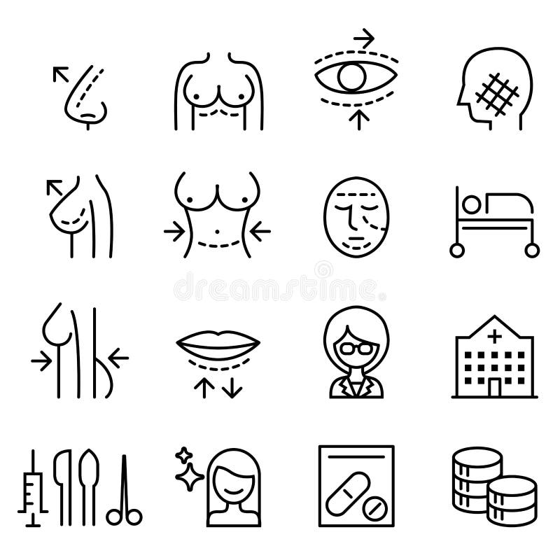 Plastic surgery icon set in thin line style Vector illustration. Plastic surgery icon set in thin line style Vector illustration