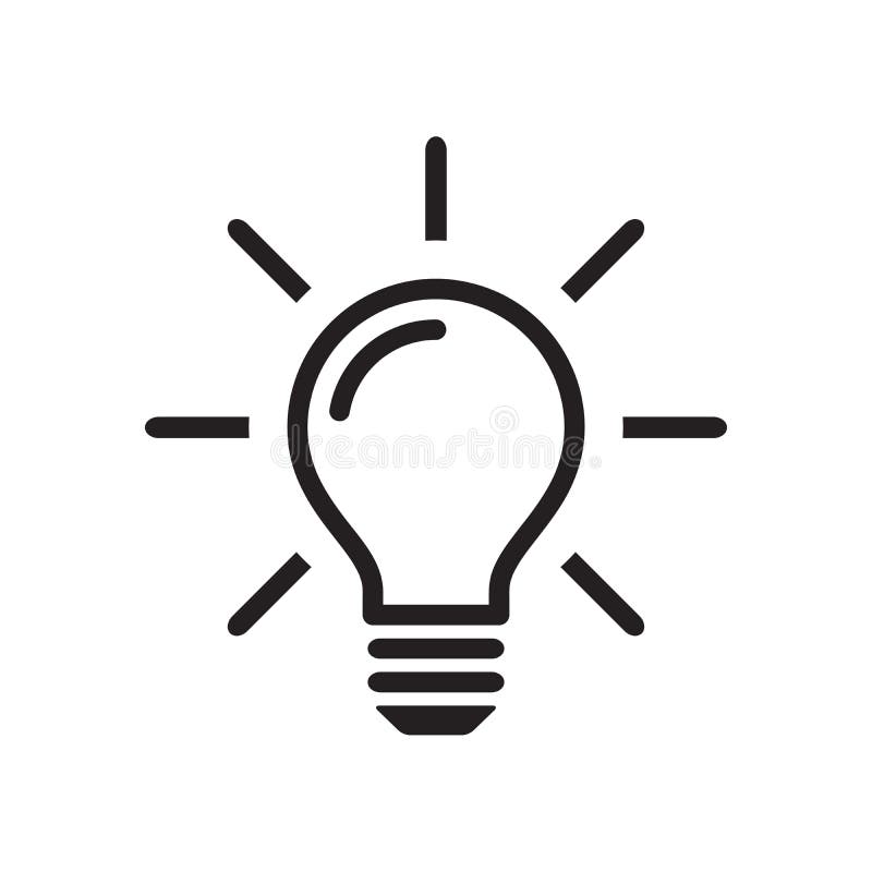 Icona della lampadina, segno di idea, nero isolato su fondo bianco, illustrazione di vettore Icona della lampadina, segno di idea, nero isolato su fondo bianco, illustrazione di vettore