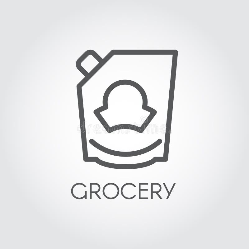 Icona della maionese, del ketchup, del doypack o della senape Linea etichetta di concetto della drogheria Serie dell'alimento Vet illustrazione di stock