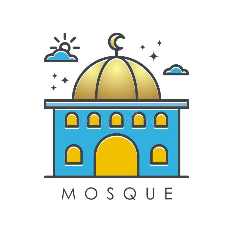 Icona della moschea, con design lineare e multicolore
