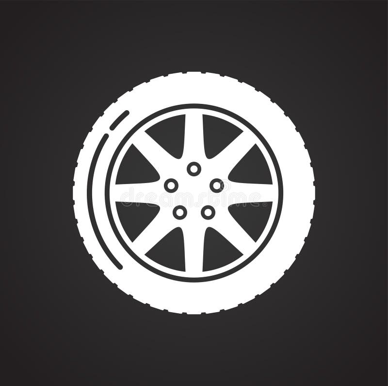 Car wheel icon on black background for graphic and web design, Modern simple vector sign. Internet concept. Trendy symbol for website design web button or mobile app. Car wheel icon on black background for graphic and web design, Modern simple vector sign. Internet concept. Trendy symbol for website design web button or mobile app