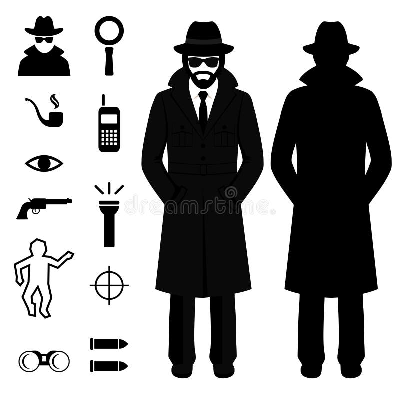 Icona della spia, uomo del fumetto dell'agente investigativo, royalty illustrazione gratis Icona della spia, uomo del fumetto dell'agente investigativo, royalty illustrazione gratis