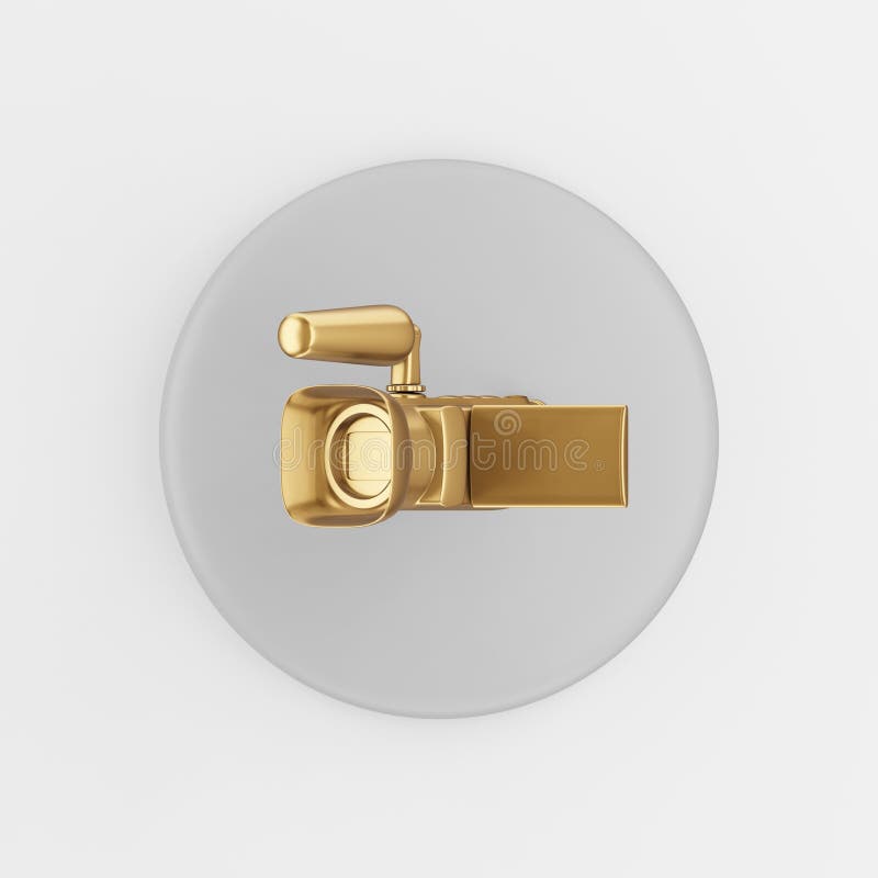 Icona della telecamera digitale in oro 3d rendering rotondo tasto grigio interfaccia uiux elemento illustrazione di stock