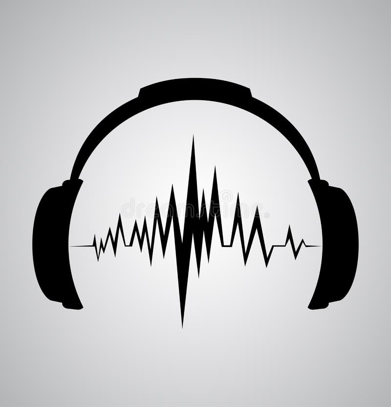 Icona delle cuffie con i battiti dell'onda sonora illustrazione di stock Icona delle cuffie con i battiti dell'onda sonora illustrazione di stock