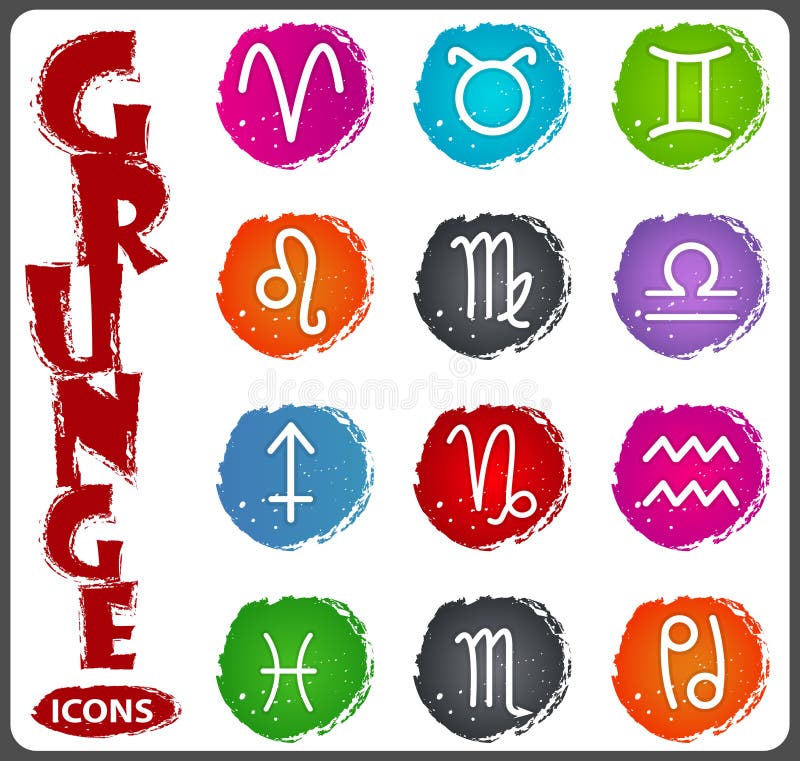 Icona dello zodiaco messa nello stile di lerciume illustrazione vettoriale Icona dello zodiaco messa nello stile di lerciume illustrazione vettoriale