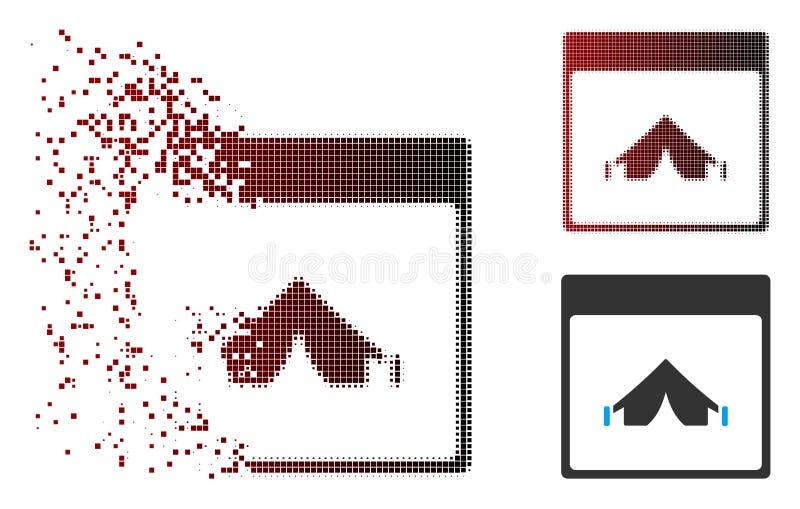Icona di campeggio di semitono dissolta della pagina del calendario del pixel illustrazione vettoriale
