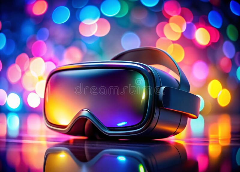 Icona di Headset Virtual Reality Immersive Una descrizione dettagliata della tecnologia di visualizzazione 3D con sfocatura Bokeh illustrazione vettoriale
