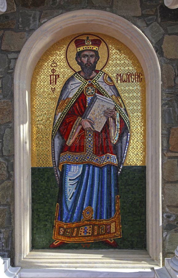 Icona di Moses Mosaic del profeta del san in chiesa greco ortodossa, Cipro fotografia stock Icona di Moses Mosaic del profeta del san in chiesa greco ortodossa, Cipro fotografia stock