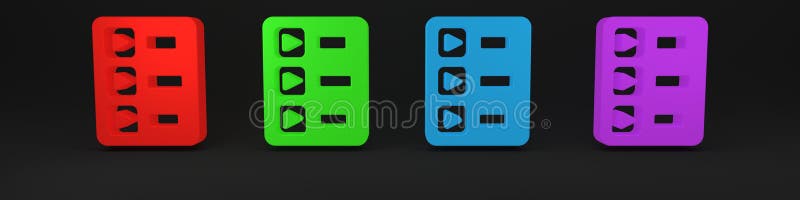 Icona di playlist musicale colorata isolata in fondo nero. concetto di minimalismo illustrazione 3d rendering royalty illustrazione gratis