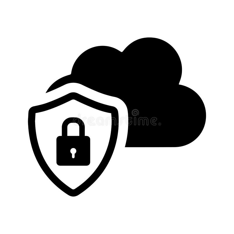 Icona di protezione del blocco del cloud. grafica vettoriale nera illustrazione vettoriale