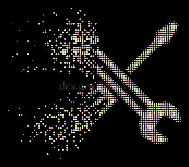 Icona di semitono della chiave e del cacciavite del pixel dissolta luce illustrazione vettoriale