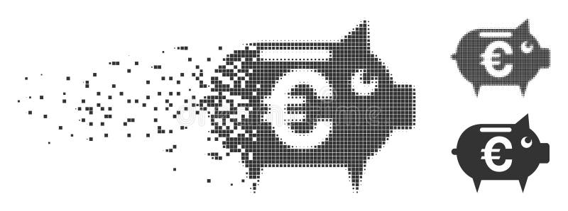 Icona di semitono dissolta del porcellino salvadanaio del pixel euro illustrazione di stock