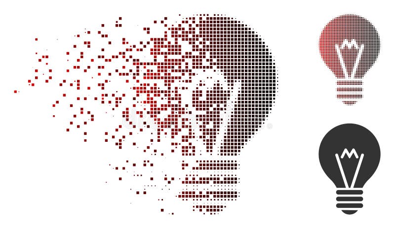 Icona di semitono dissolta della lampadina di suggerimento del pixel illustrazione di stock