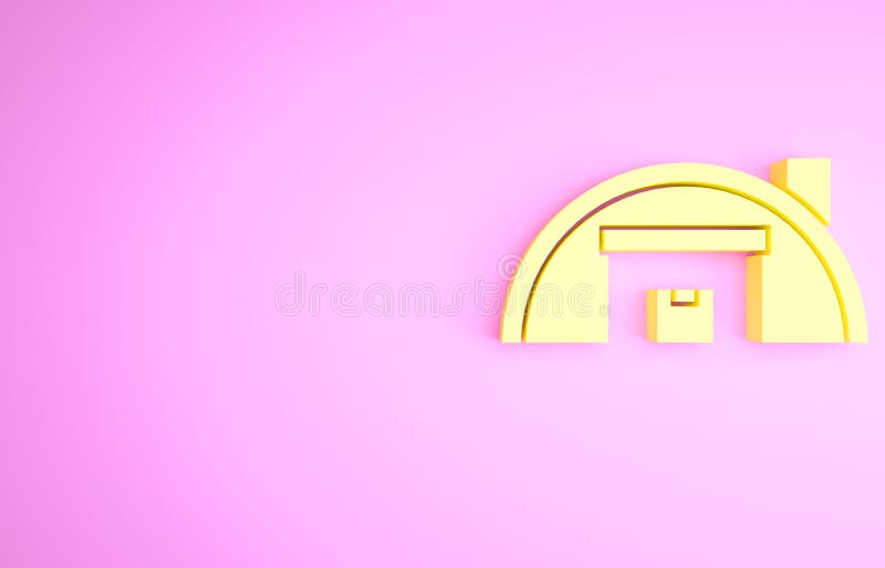Icona di un deposito giallo isolata sullo sfondo rosa. minimalismo concetto 3d illustrazione 3d rendering