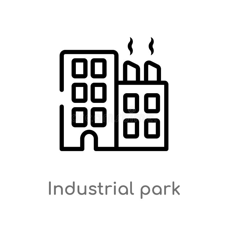 Icona di vettore del complesso industriale del profilo linea semplice nera isolata illustrazione dell'elemento dal concetto del b illustrazione di stock