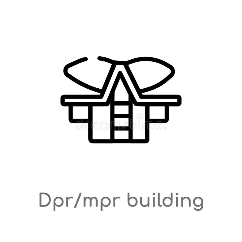 Icona di vettore della costruzione del dpr/mpr del profilo linea semplice nera isolata illustrazione dell'elemento dal concetto dei monumenti icona editabile della costruzione del dpr/mpr del colpo di vettore su fondo bianco