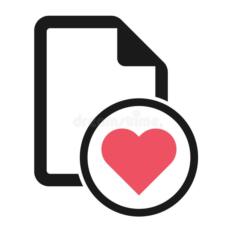 Icona a forma di file flat con cuore rosso isolato sullo sfondo bianco. illustrazione vettoriale dei simboli dei documenti preferi illustrazione vettoriale