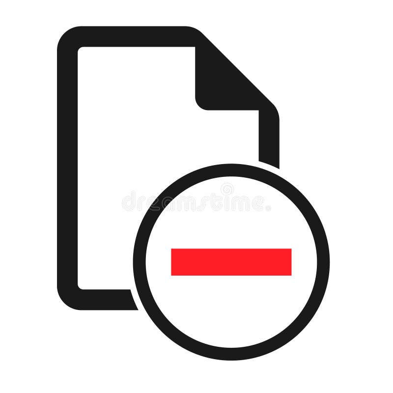 Icona a forma di file flat con segno rosso meno isolato sullo sfondo bianco. elimina illustrazione vettoriale simboli di documento illustrazione vettoriale