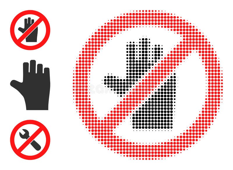 Icona a forma di mano di arresto vettoriale punteggiata a mezzitoni illustrazione vettoriale