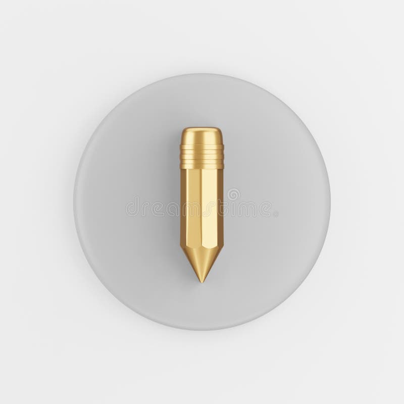 Icona a forma di matita in oro 3d rendering arrotondato tasto grigio interfaccia ui elemento ux royalty illustrazione gratis