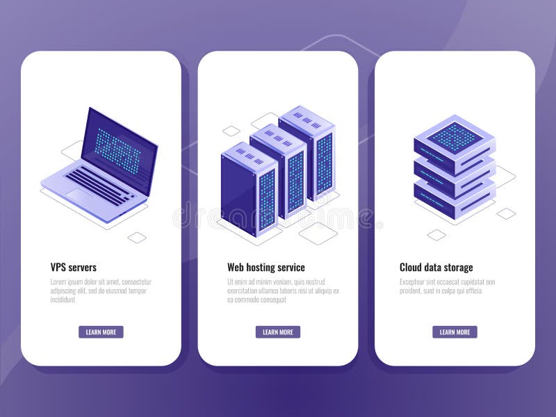 Icona isometrica di servizio di web hosting, stanza del server dei vps, stoccaggio della nuvola del data warehouse, computer port royalty illustrazione gratis Icona isometrica di servizio di web hosting, stanza del server dei vps, stoccaggio della nuvola del data warehouse, computer port royalty illustrazione gratis